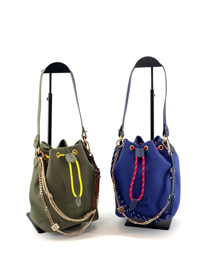 Miu Miu Logo Canvas Drawstring Bucket Bag