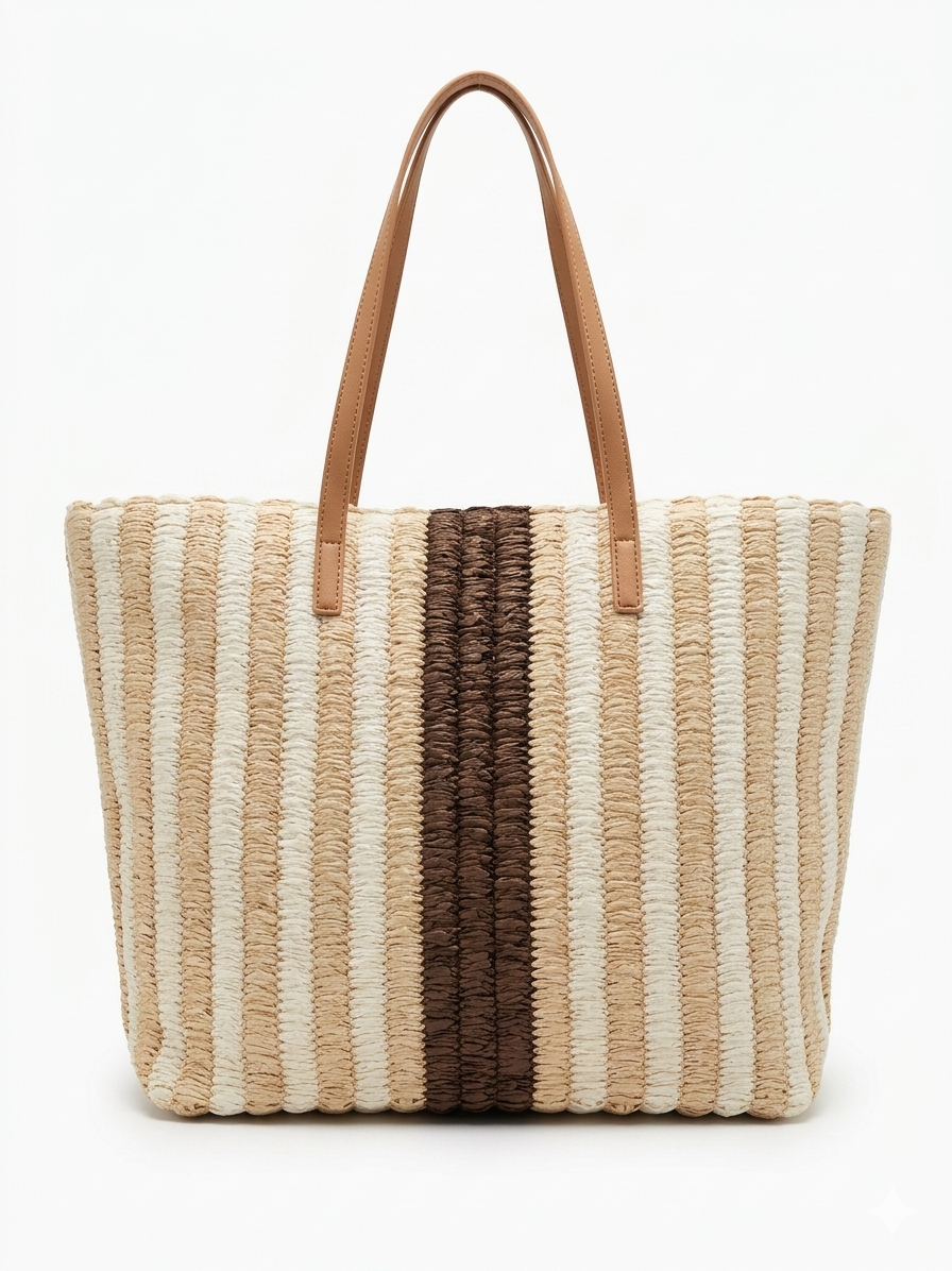 Woven Striped Raffia Tote Bag