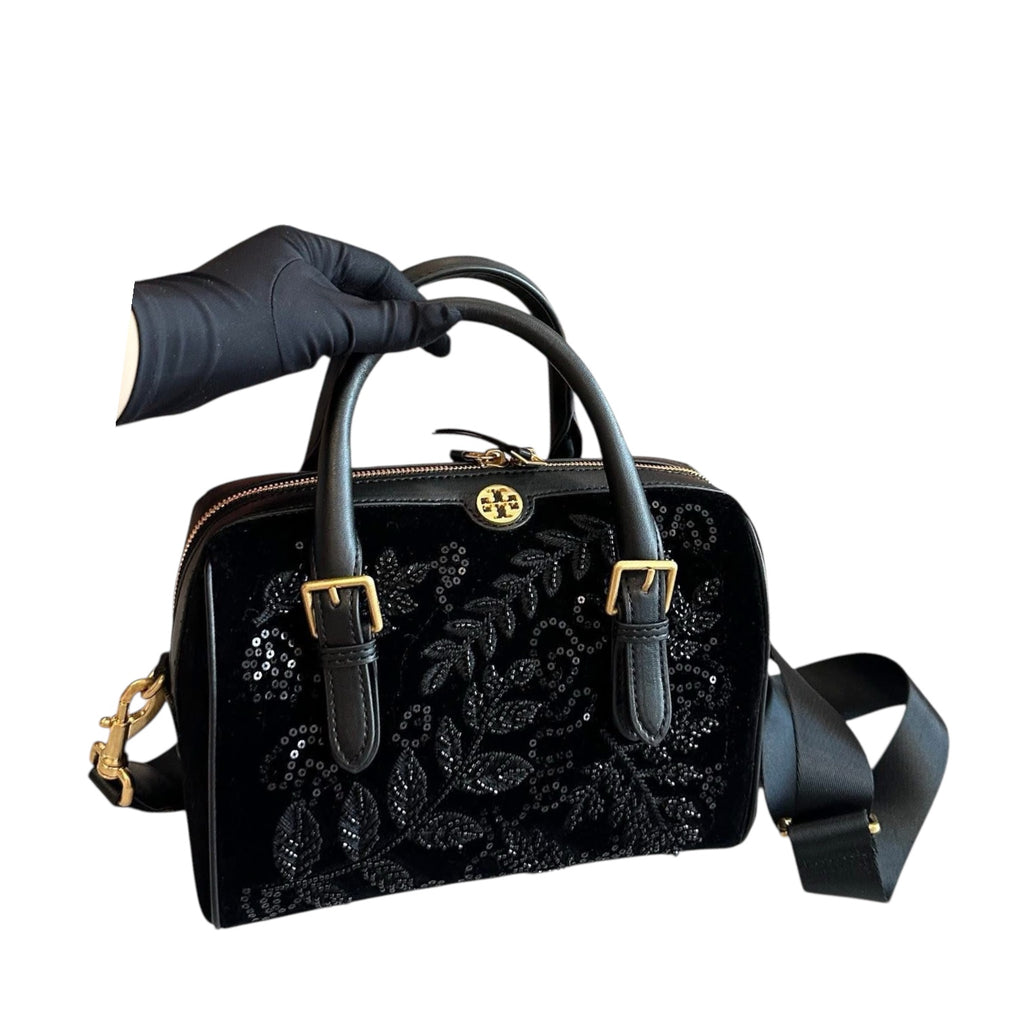 Tory Burch Embroidered Velvet Satchel Bag