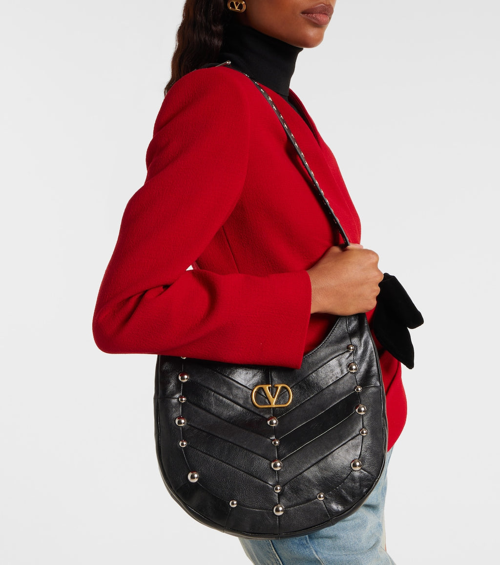 Valentino Garavani VLogo Suede Studded Hobo Bag