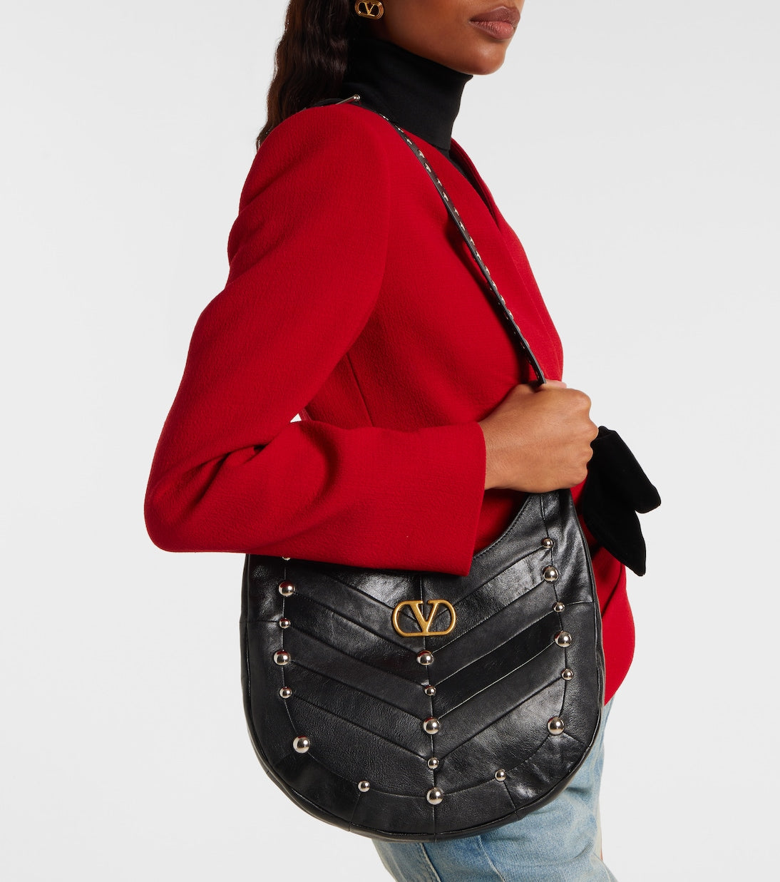 Valentino Garavani VLogo Suede Studded Hobo Bag