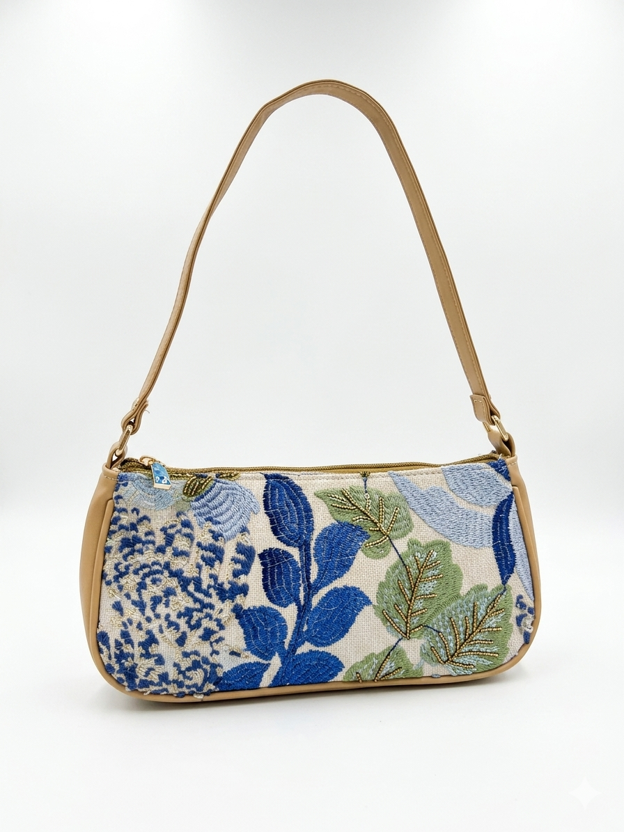 Floral Sequin Shoulder Baguette Bag
