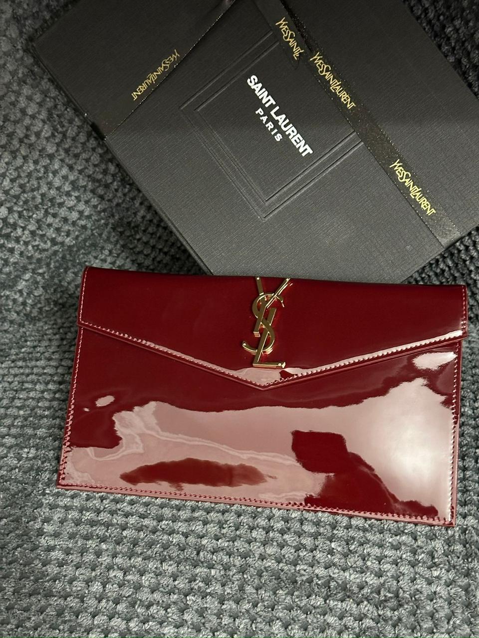 SAINT LAURENT Uptown patent-leather pouch