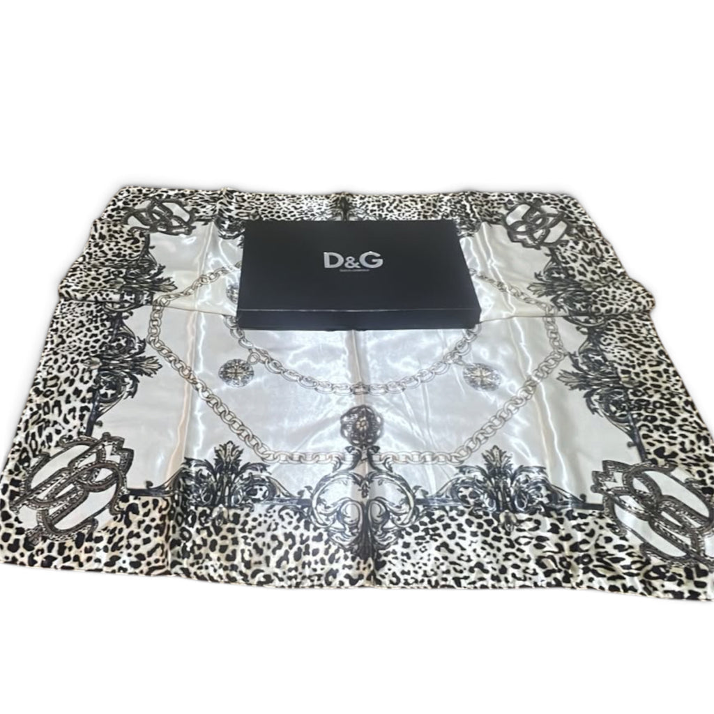 Dolce & Gabbana Leopard & Baroque Print Silk Scarf