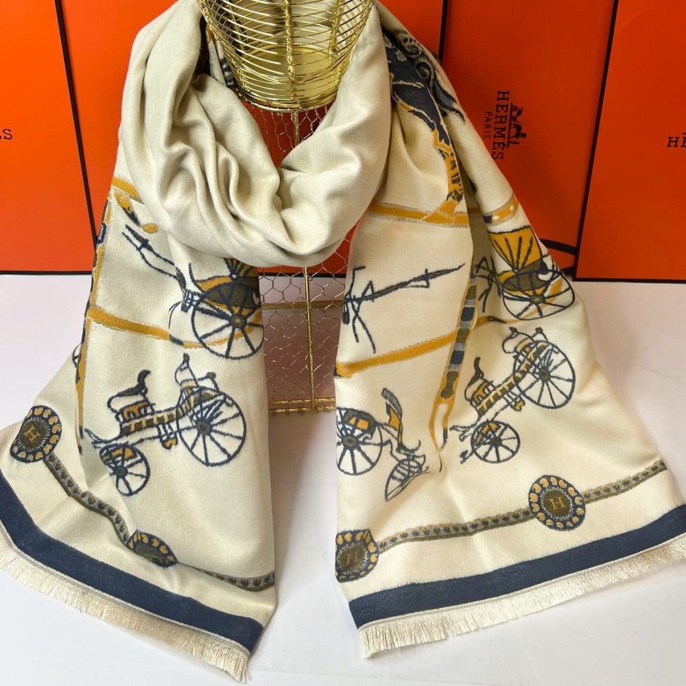 Hermès-Inspired Soft Shawl – Carriage Print