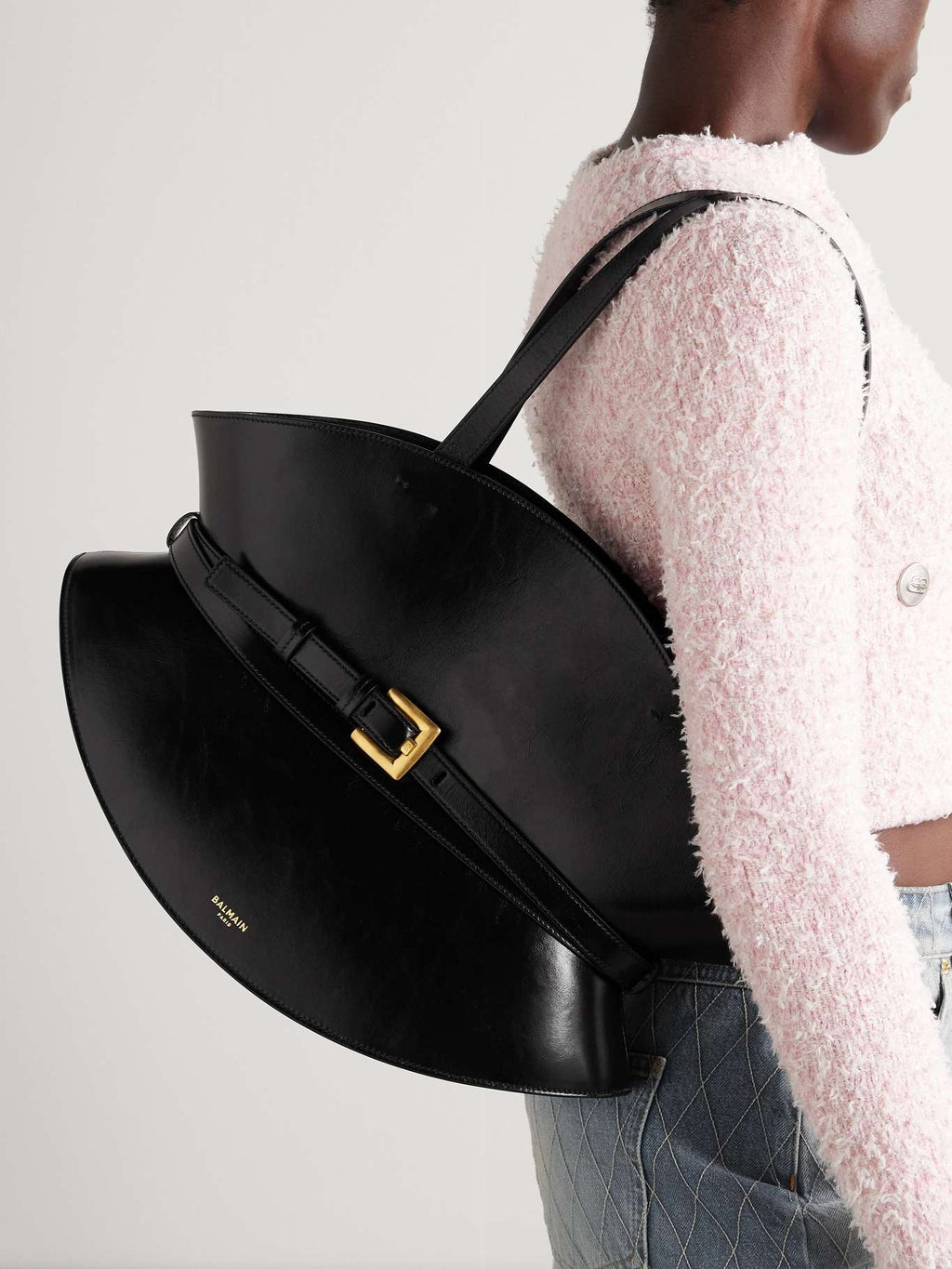 BALMAIN Shuffle Belt Shoulder Bag in Calfskin