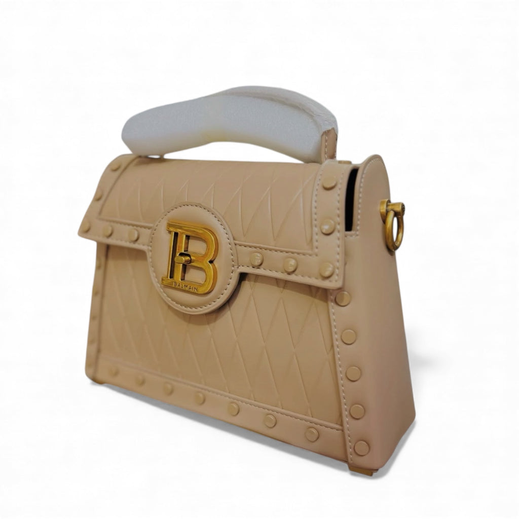 Balmain B-Emblem Quilted Top Handle Bag