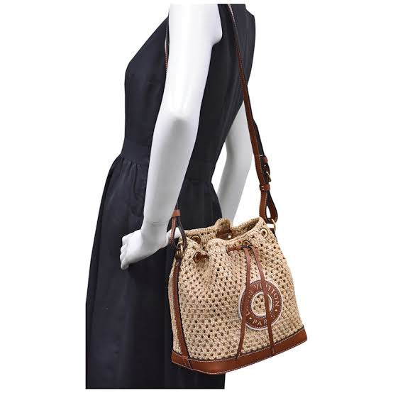 Louis Vuitton Raffia Bucket Bag with Leather Trim