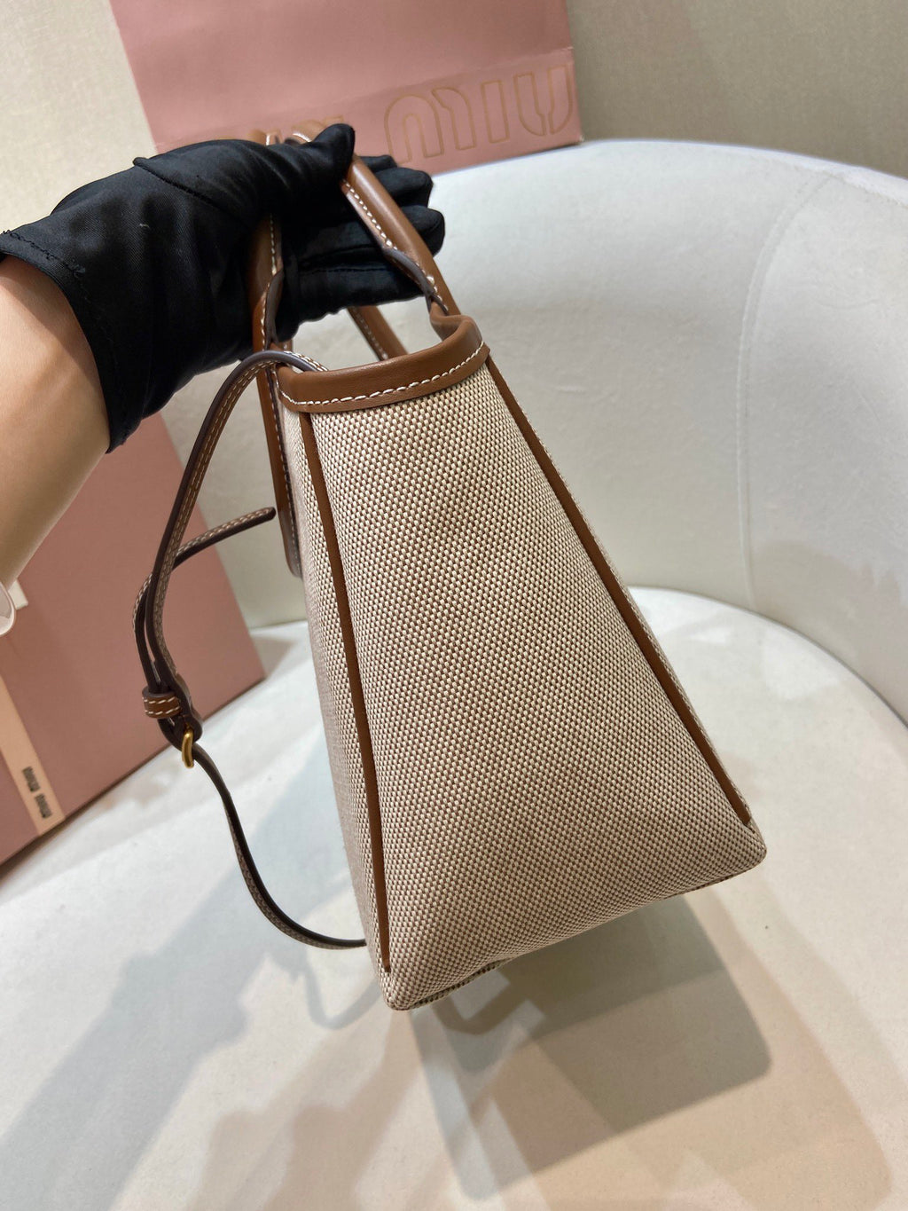 Miu Miu Canvas Leather Tote
