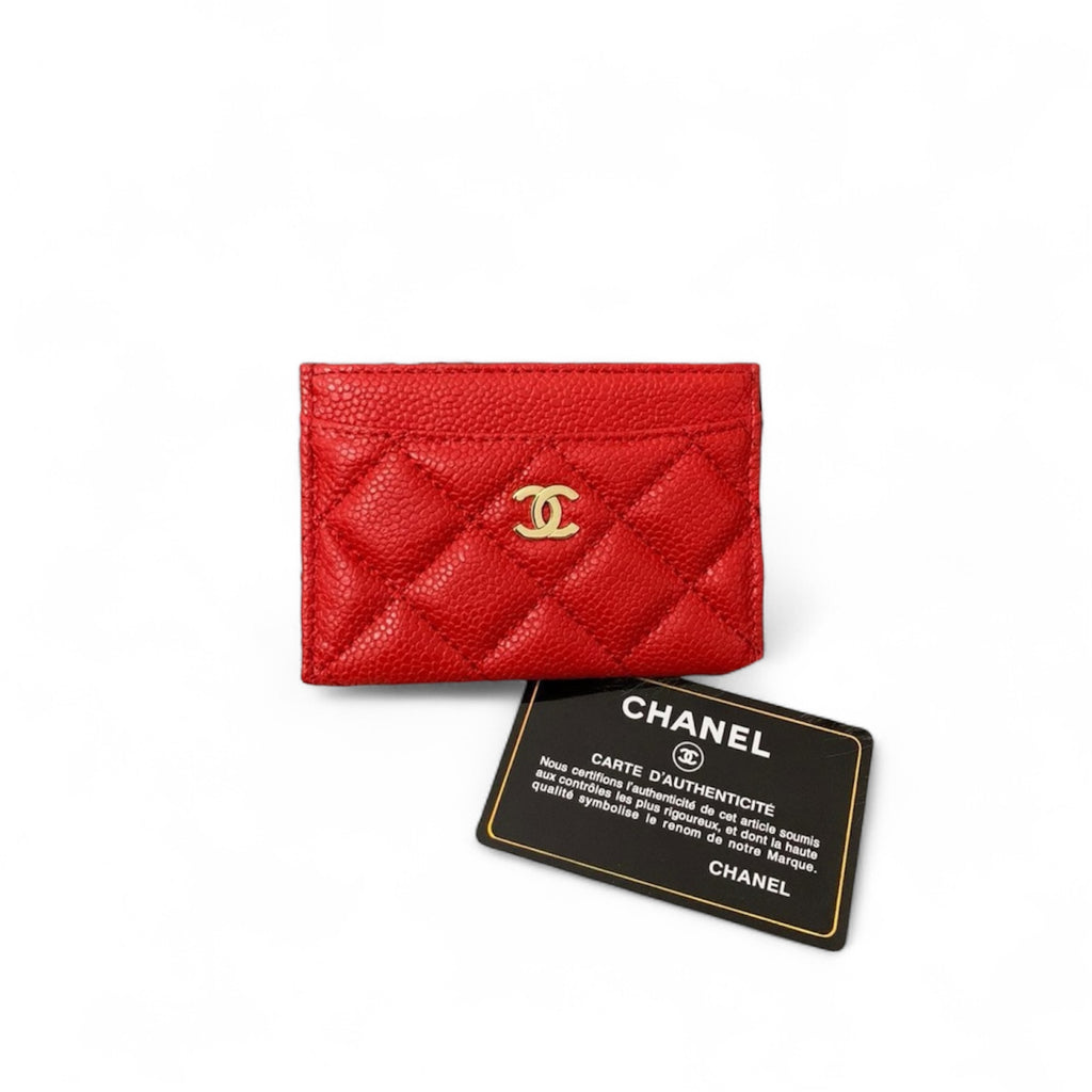 CHANEL Red Caviar Quilted Classic Card Holder