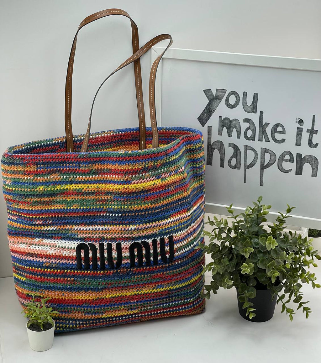 Miu Miu Striped Crochet Tote Bag