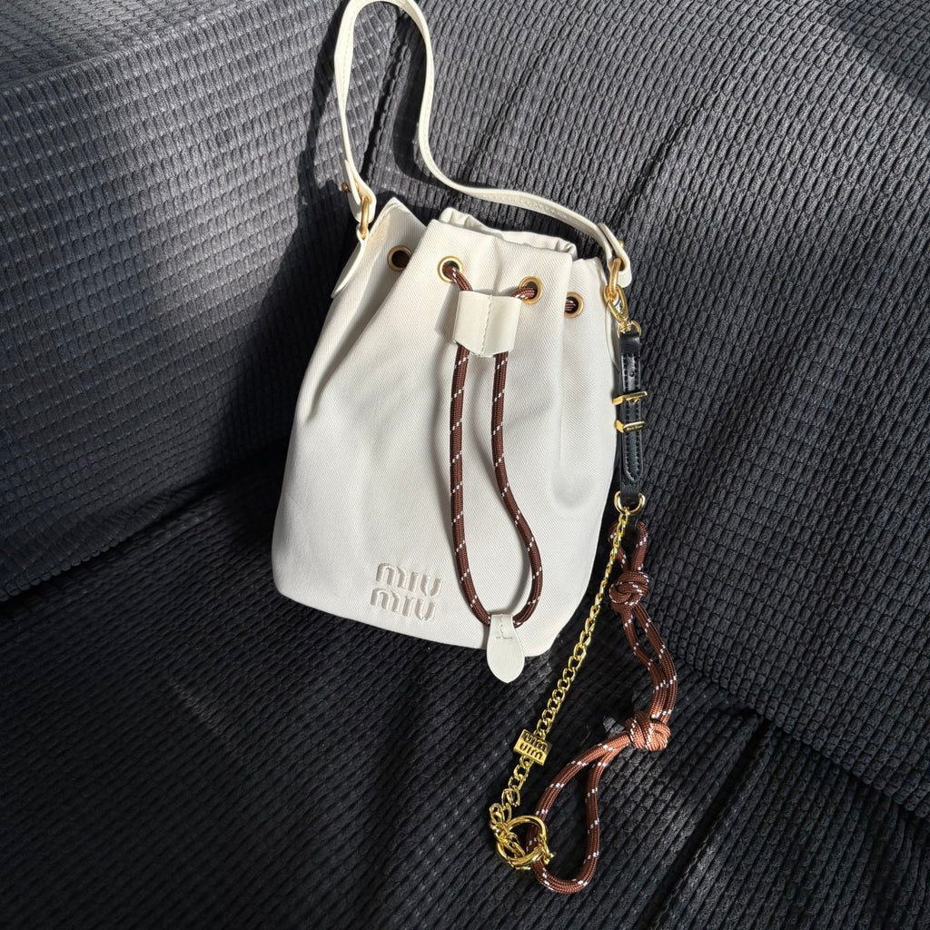 Miu Miu Logo Canvas Drawstring Bucket Bag