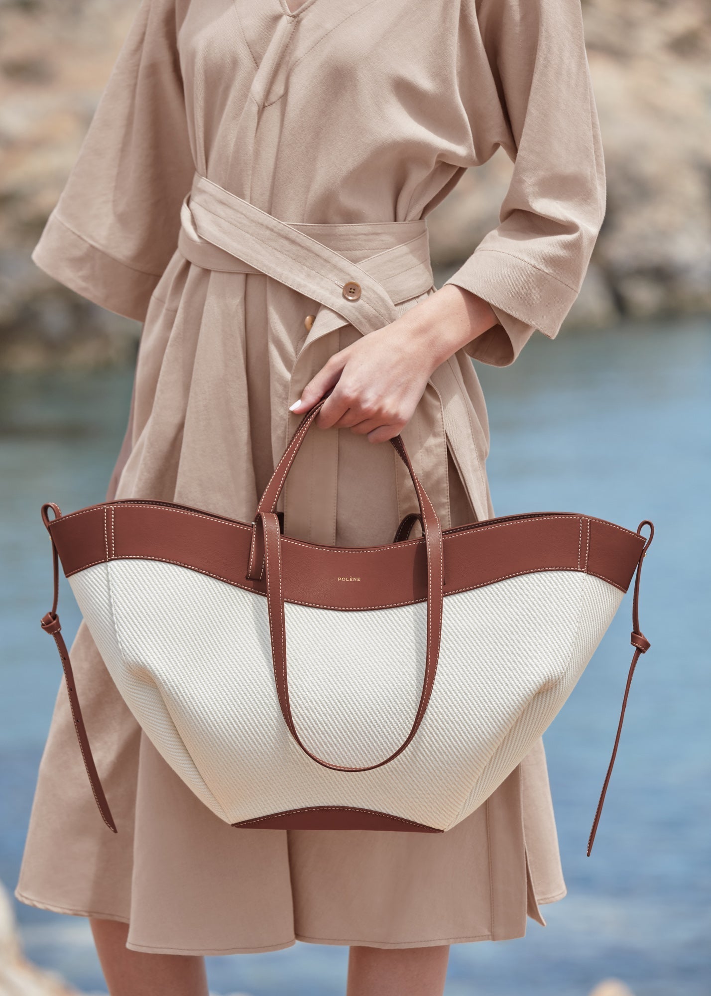Polène Cyme Canvas and Leather Tote Bag