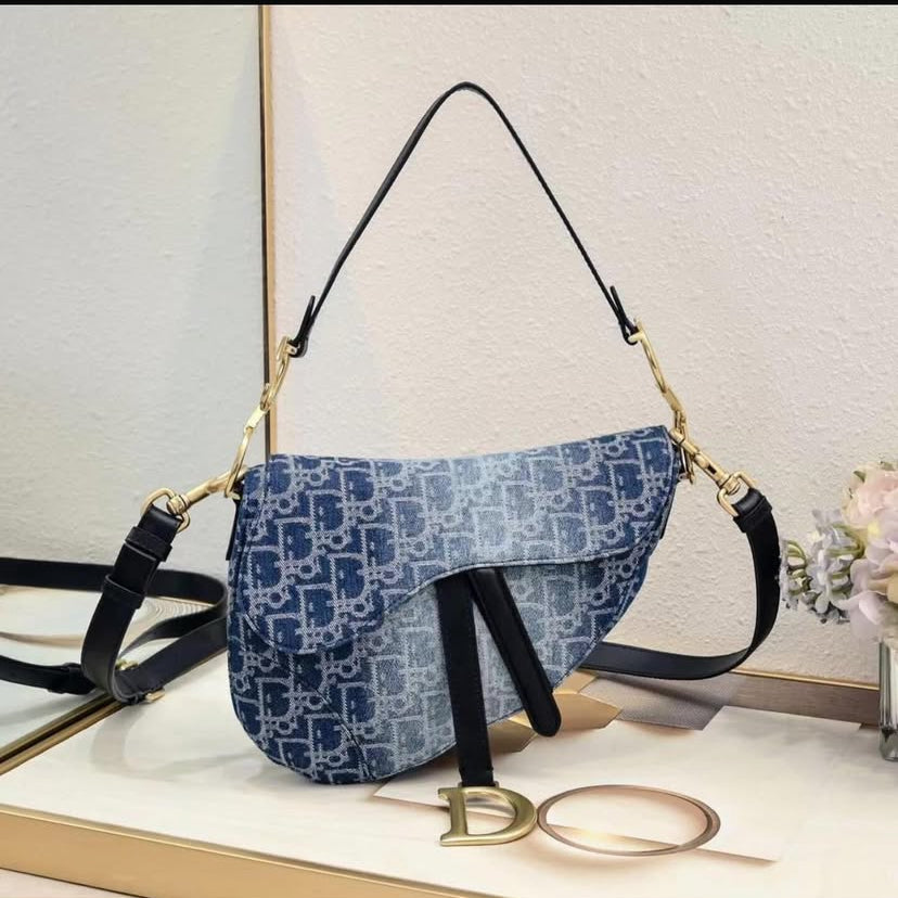 Dior Saddle Bag Blue Denim Oblique Jacquard