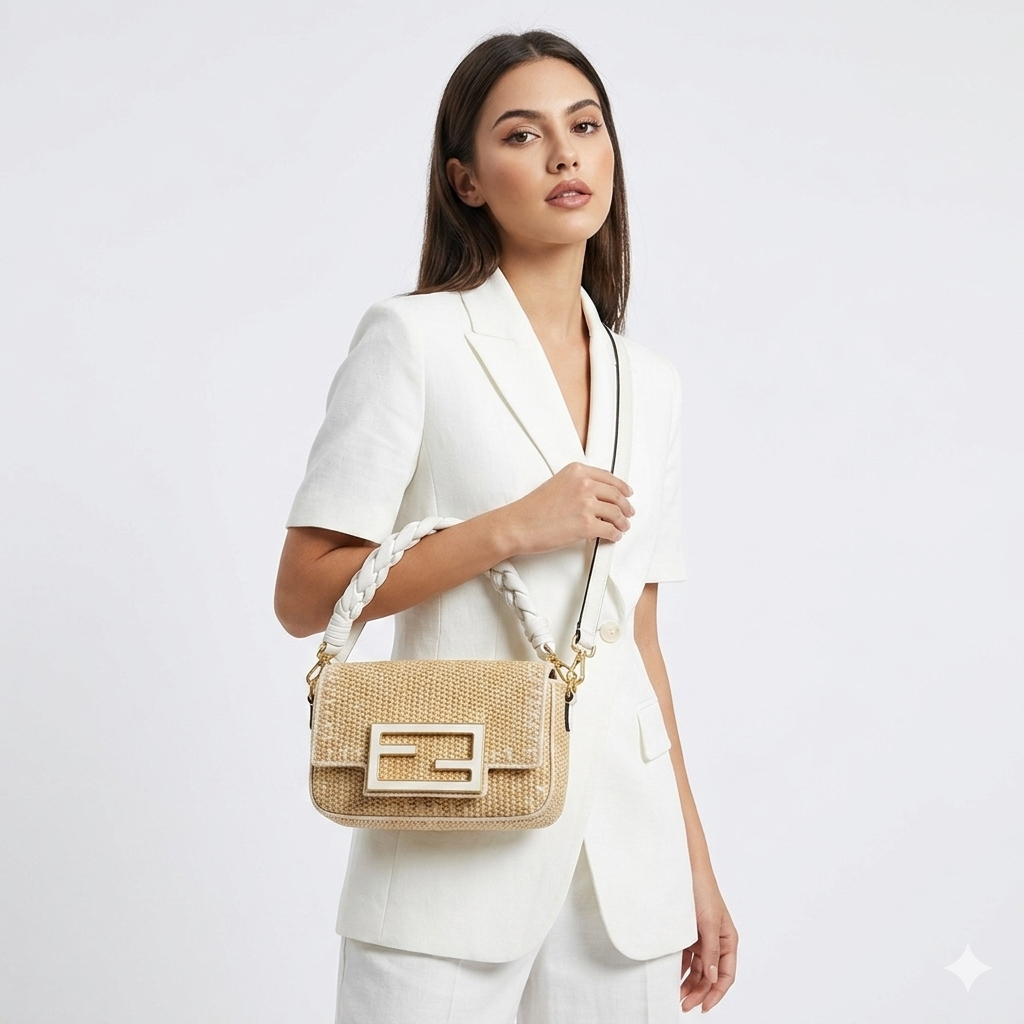 Fendi Baguette Raffia Shoulder Bag