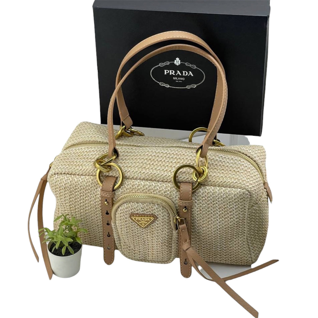 Prada Crochet Raffia Handbag with Pouch