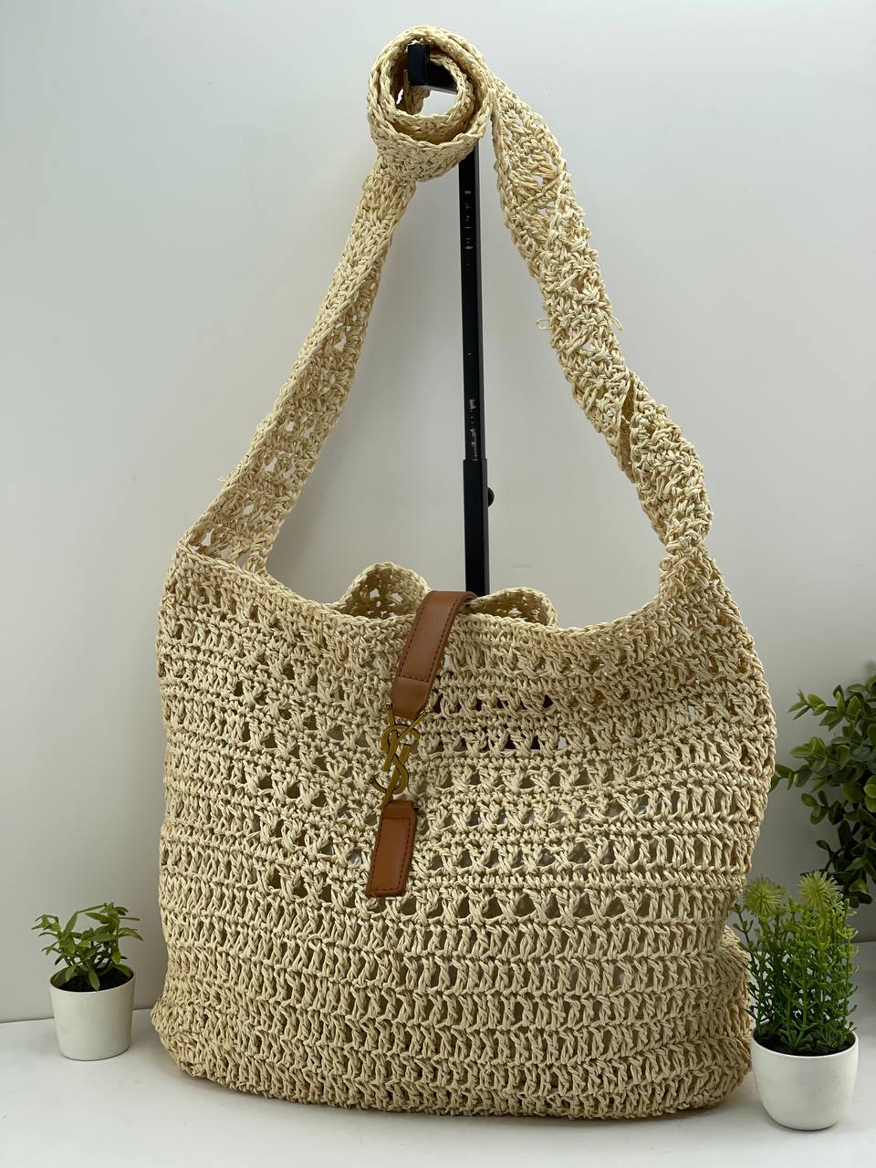 Saint Laurent LE 5 À 7 Hobo Bag in Crochet Raffia