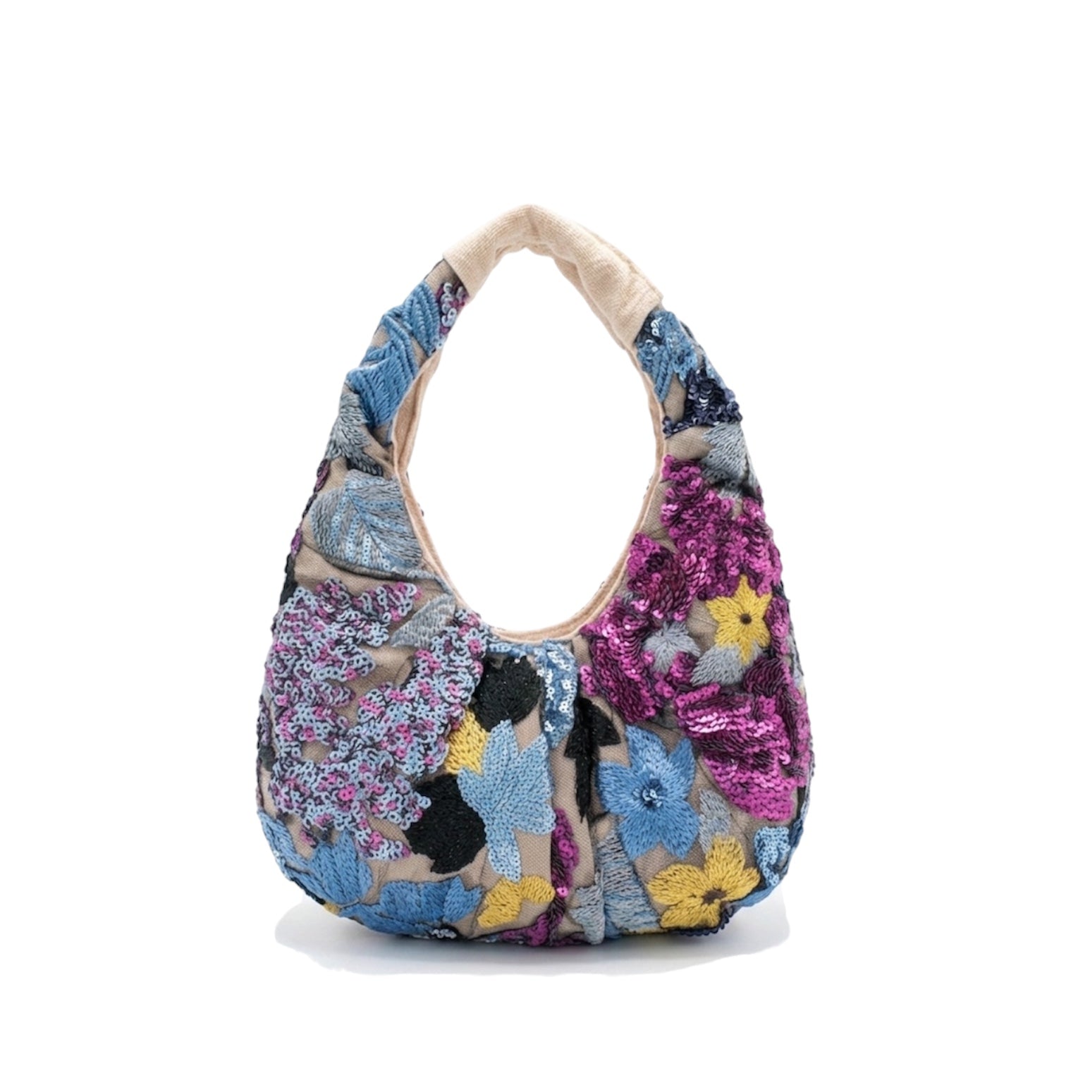 Floral Embroidered Sequin Hobo Bag