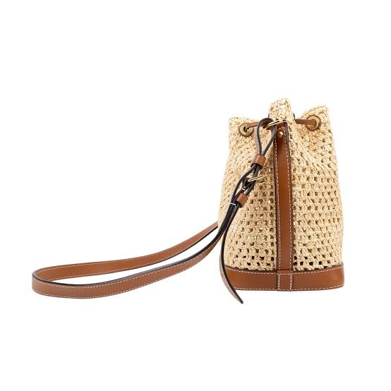Louis Vuitton Raffia Bucket Bag with Leather Trim
