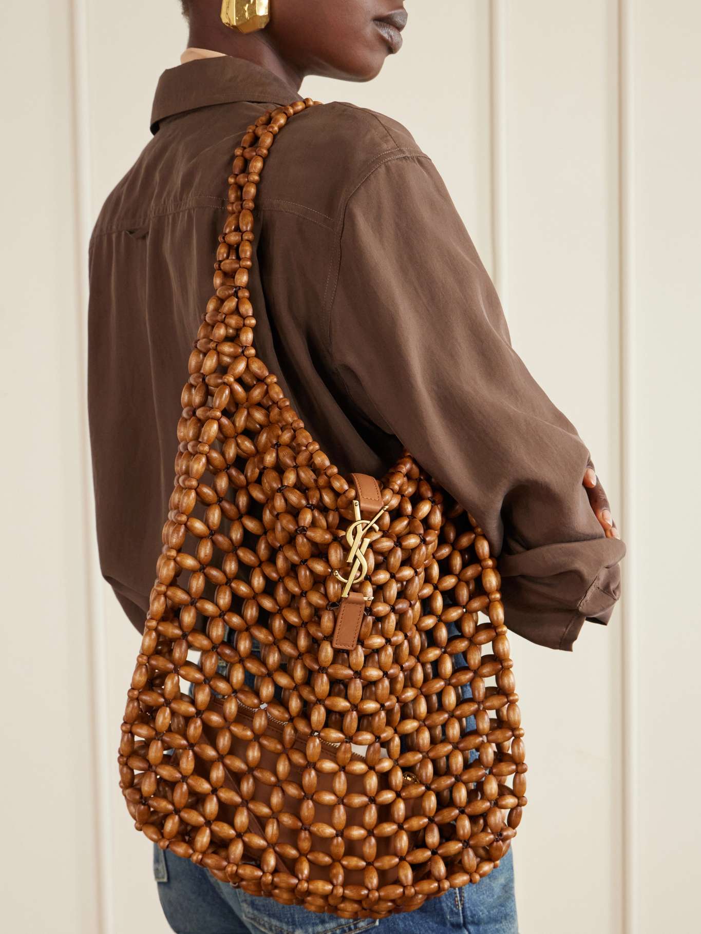 Saint Laurent LE 5 À 7 Hobo Bag in Beaded Wood