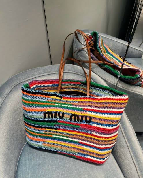 Miu Miu Striped Crochet Tote Bag