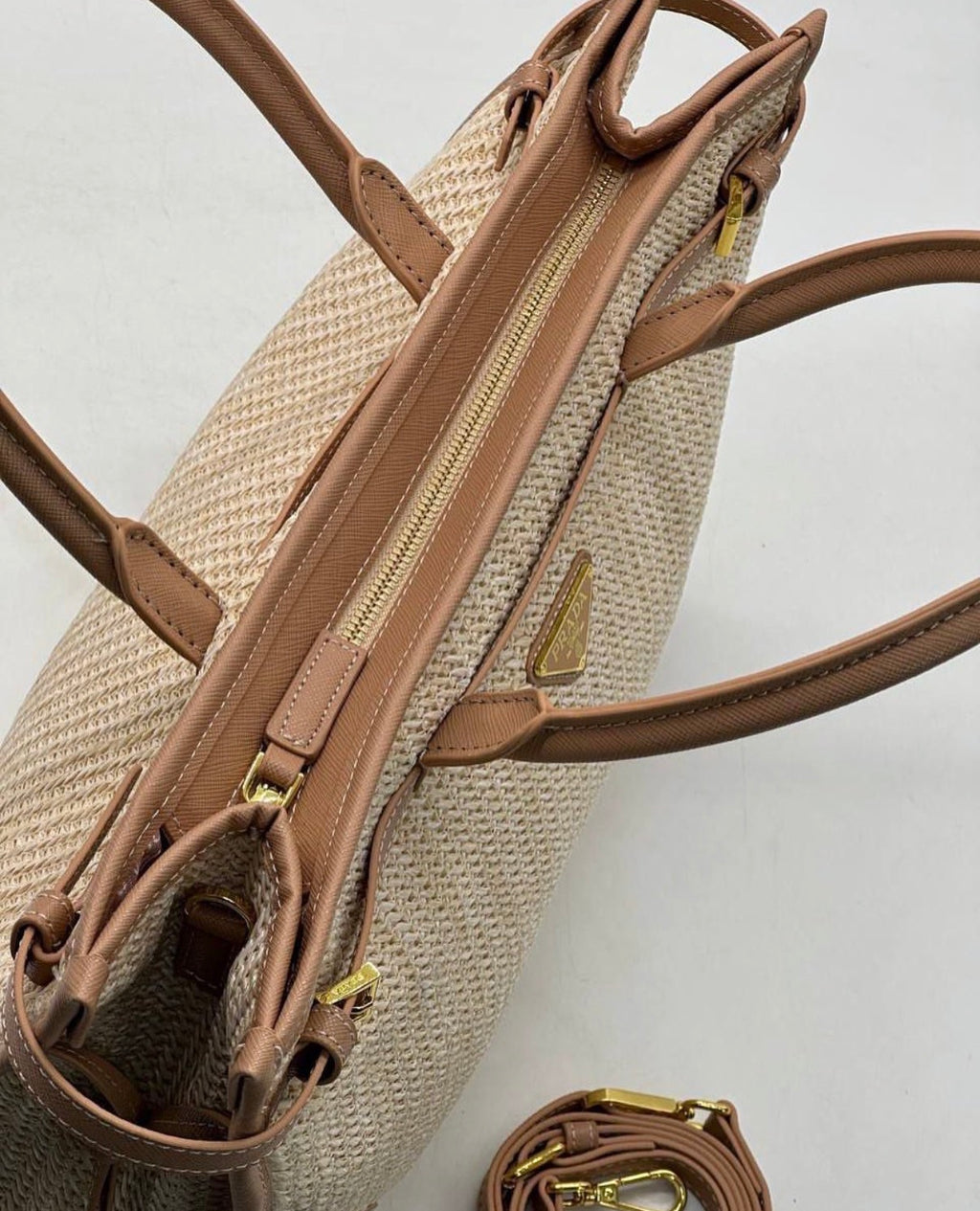 Prada Galleria Raffia and Saffiano Leather Tote Bag