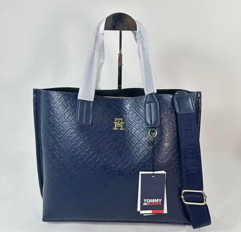 TOMMY HILFIGER TH MONOGRAM EMBOSSED TOTE