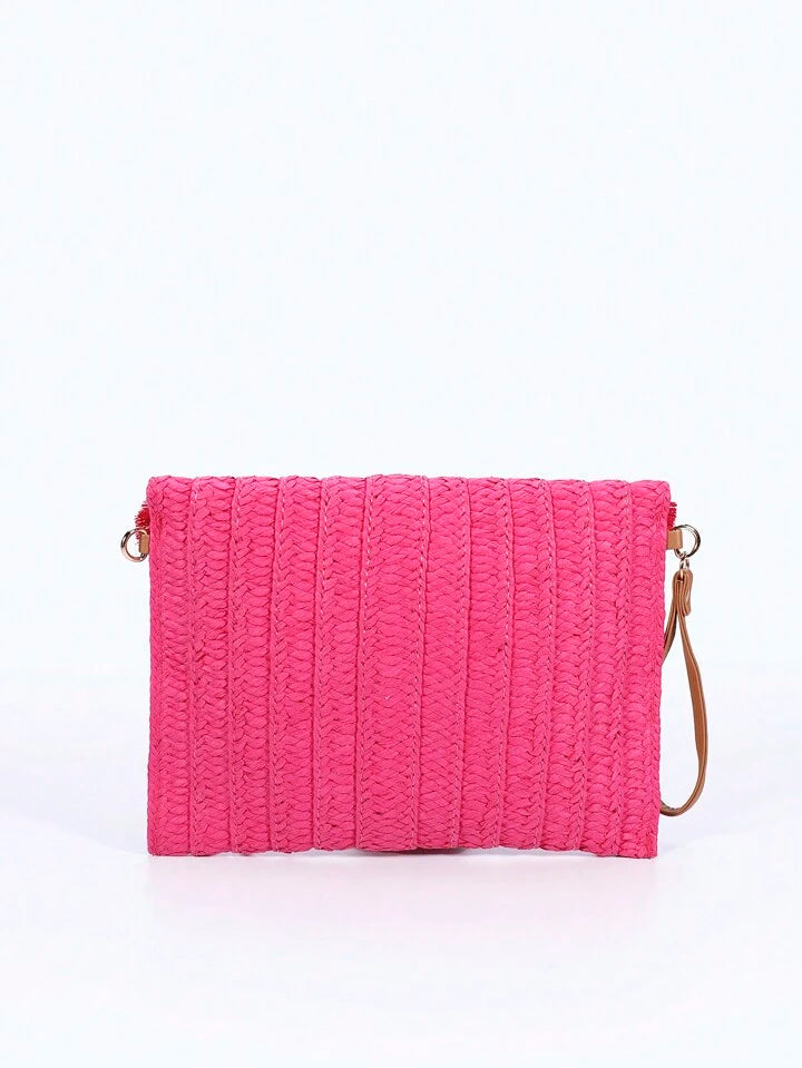 Woven Raffia Tassel Flap Bag