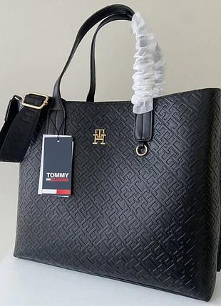 TOMMY HILFIGER TH MONOGRAM EMBOSSED TOTE