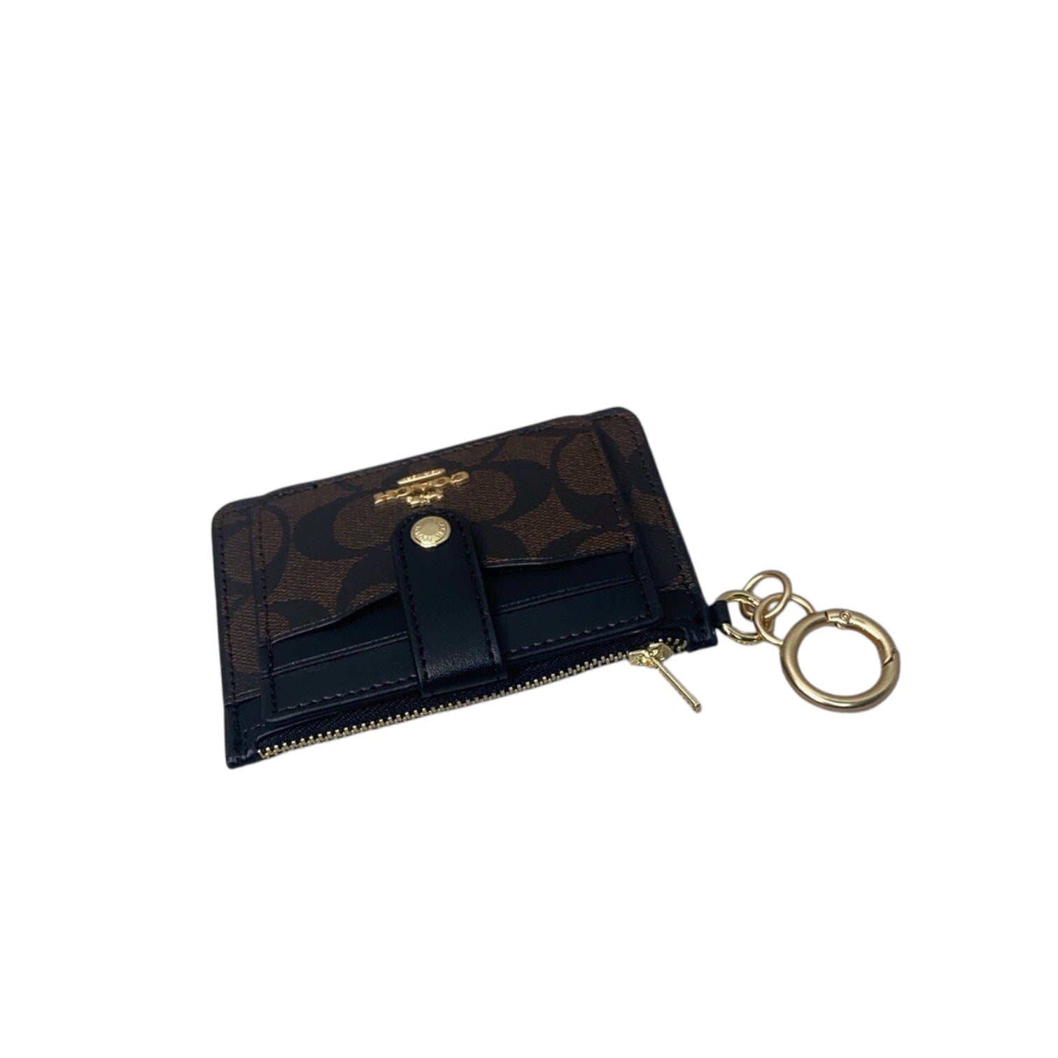 COACH Signature Canvas Card Case with Key Ring