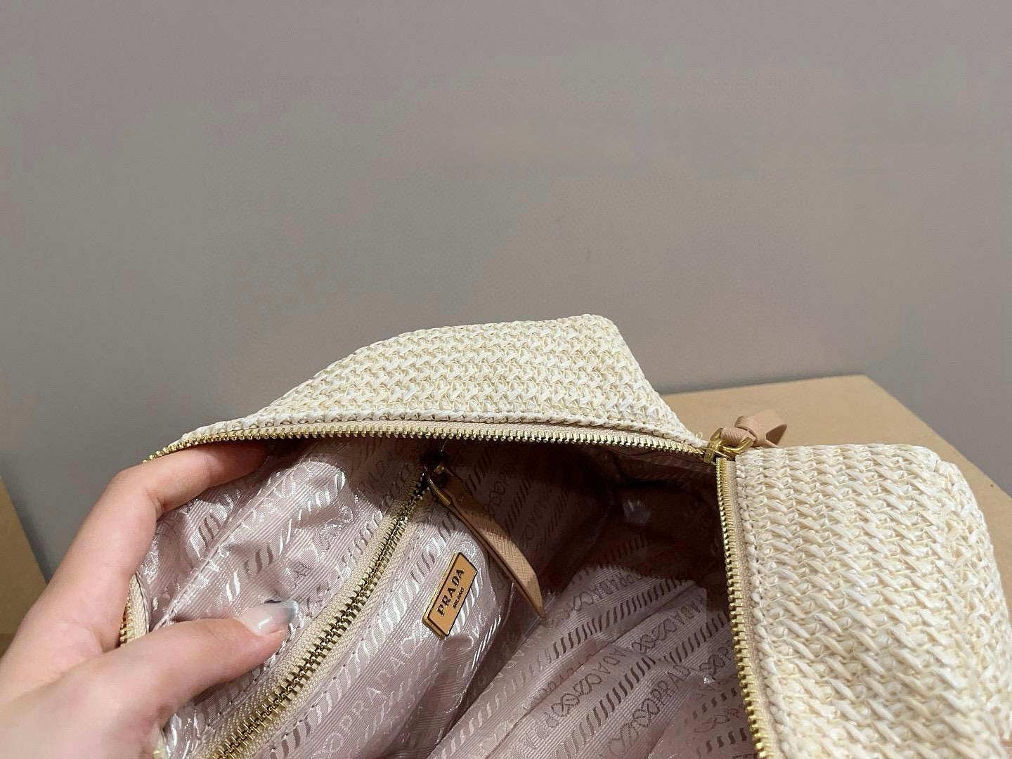 Prada Crochet Raffia Handbag with Pouch