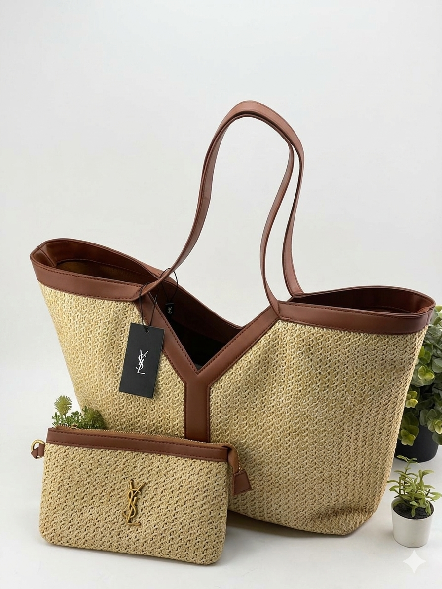 Saint Laurent Pania Raffia Tote Bag