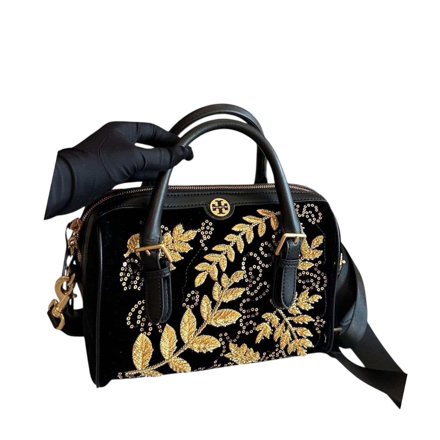 Tory Burch Embroidered Velvet Satchel Bag