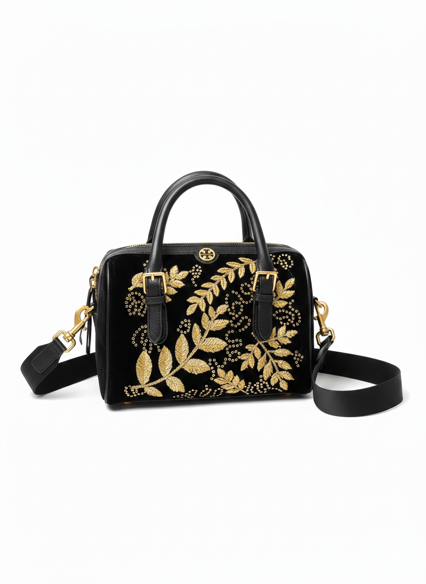 Tory Burch Embroidered Velvet Satchel Bag