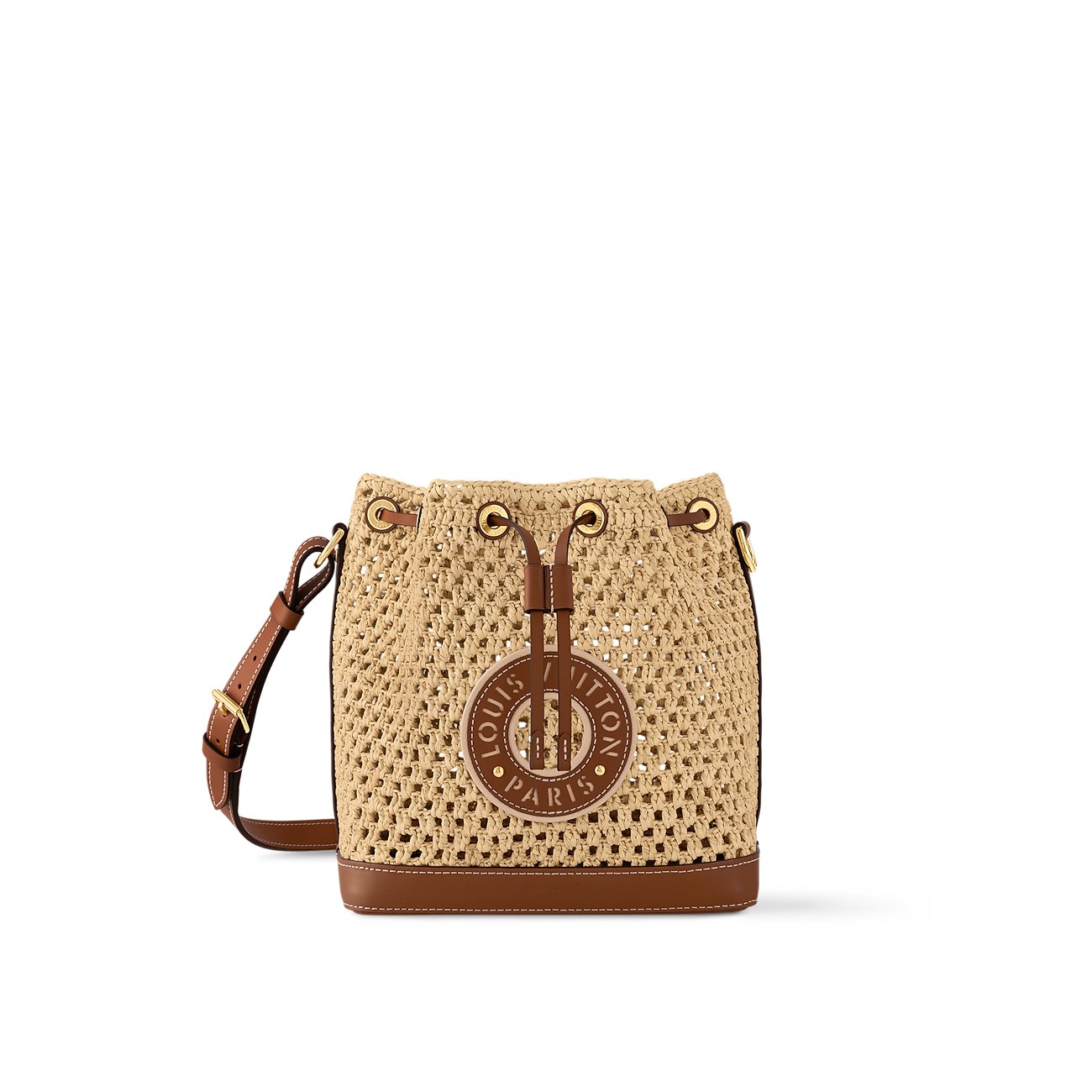 Louis Vuitton Raffia Bucket Bag with Leather Trim