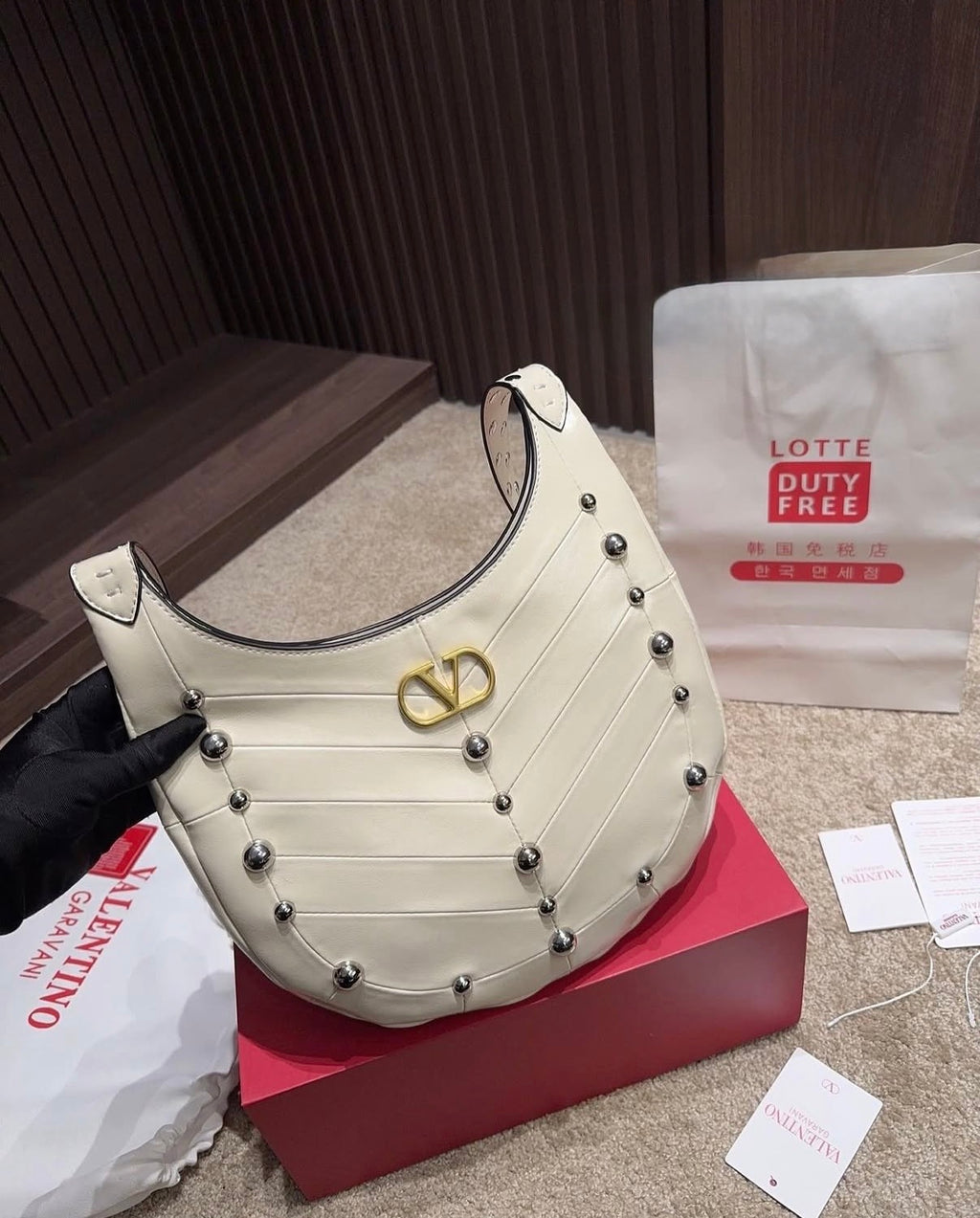 Valentino Garavani VLogo Suede Studded Hobo Bag