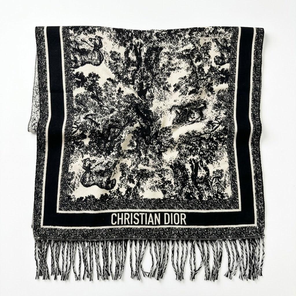 Christian Dior Toile de Jouy Fringed Scarf