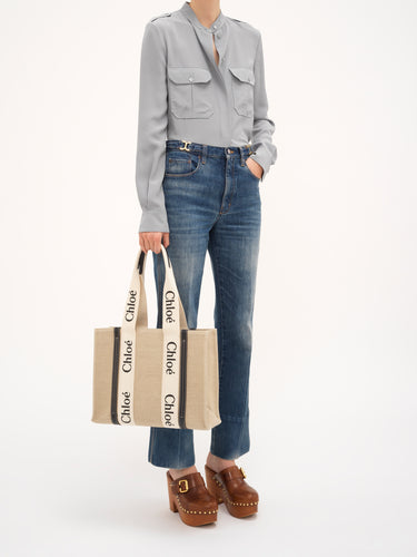 Chloé Medium Woody Tote Bag In Linen