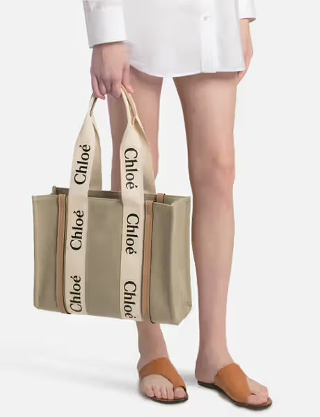 Chloé Medium Woody Tote Bag In Linen