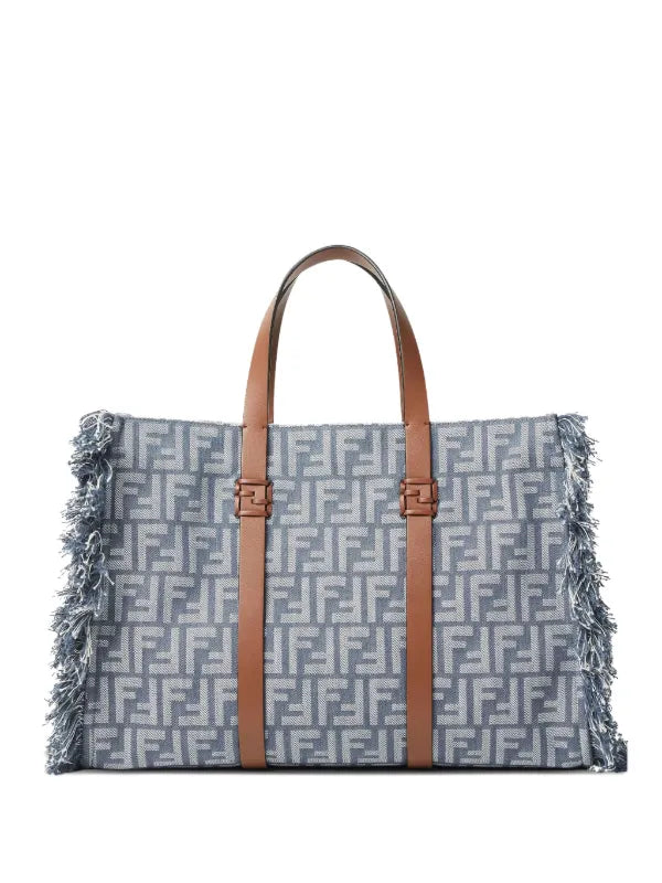 FENDI FF-logo frayed tote bag