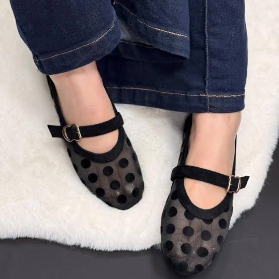 ZARA Polka Dot Mesh Mary Jane Flats