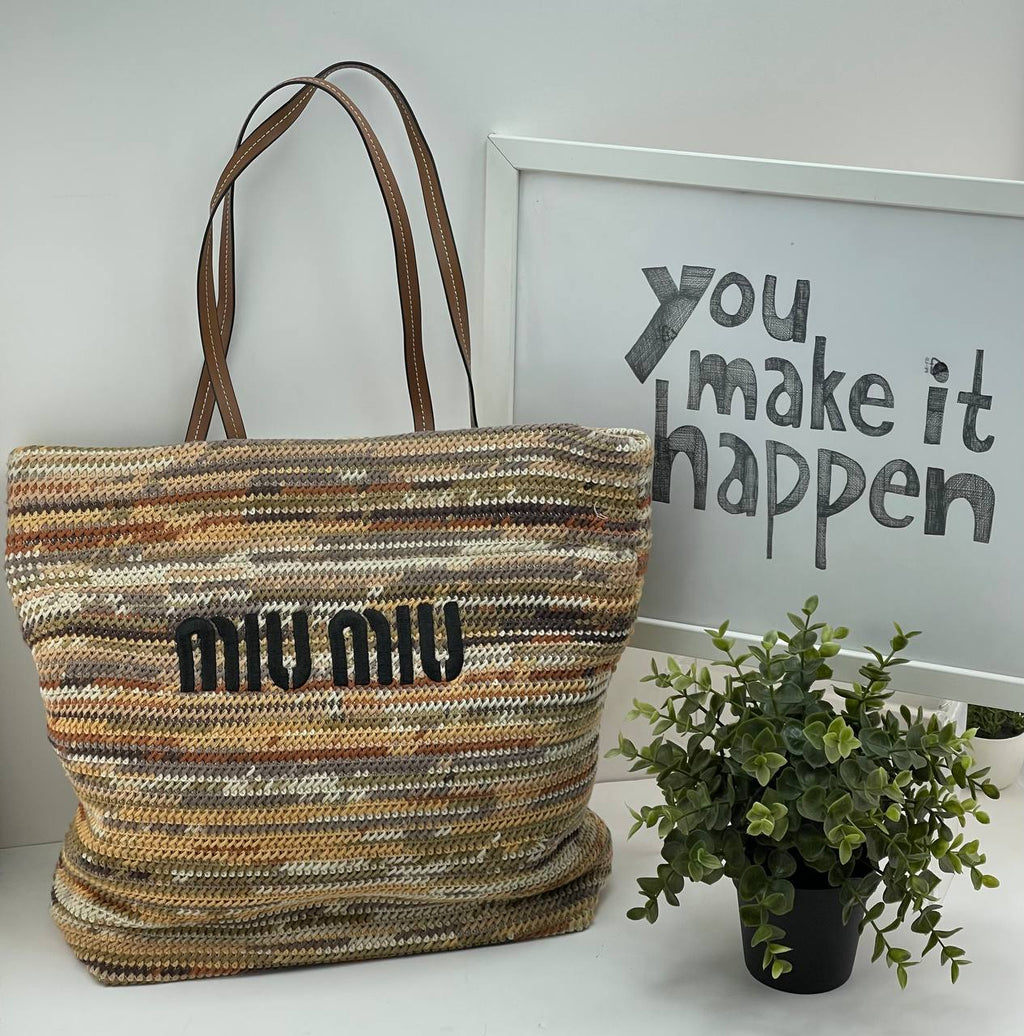 Miu Miu Striped Crochet Tote Bag