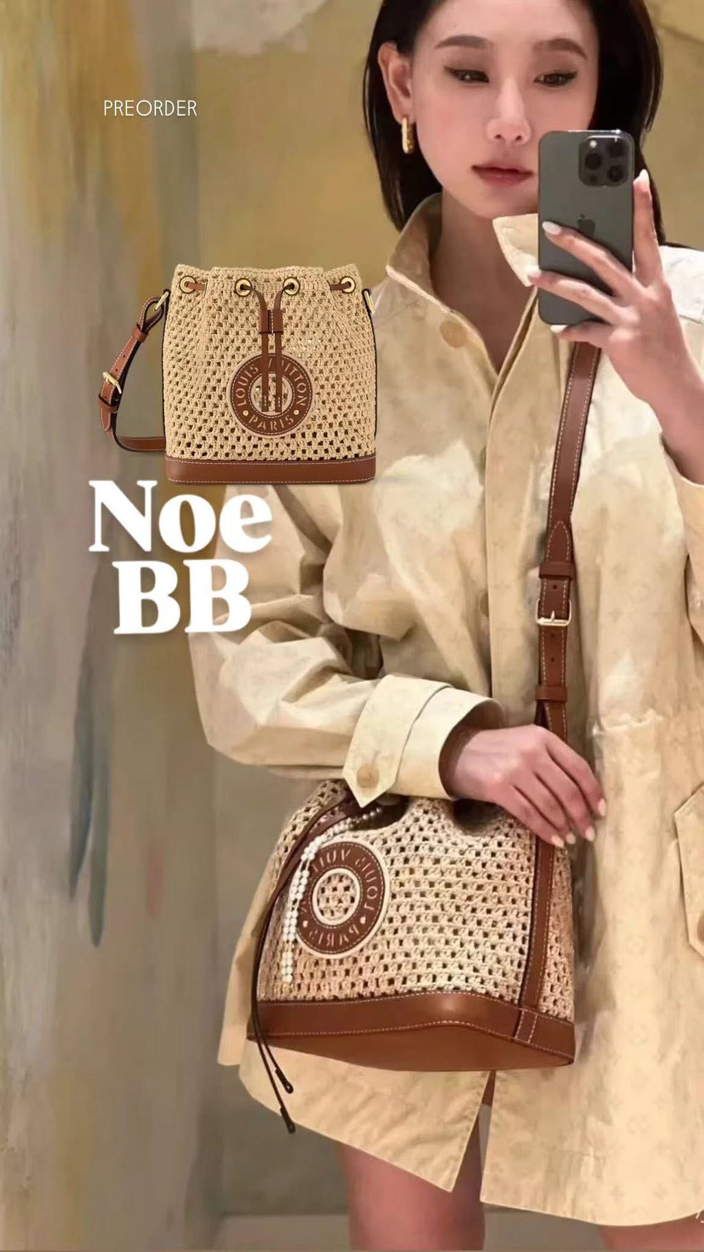 Louis Vuitton Raffia Bucket Bag with Leather Trim