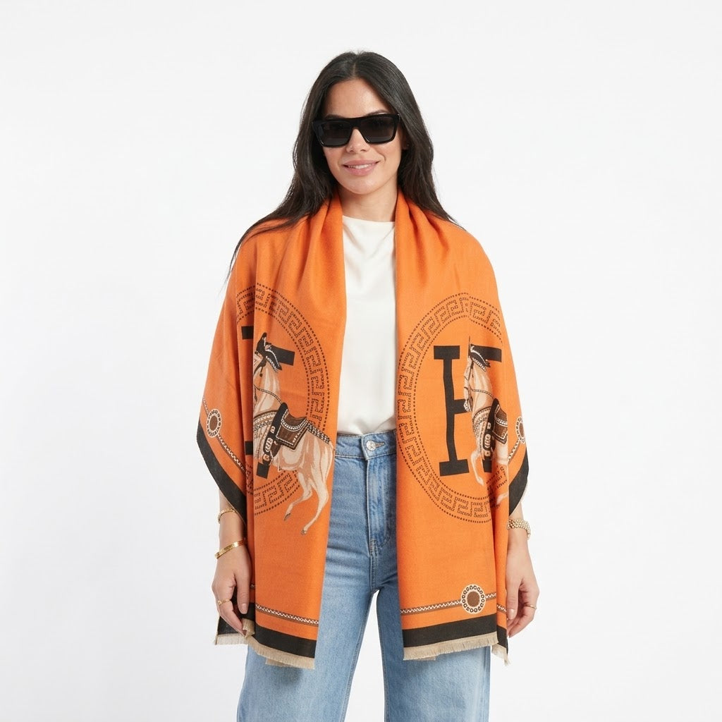 Hermès Equestrian & "H" Medallion Shawl Scarf