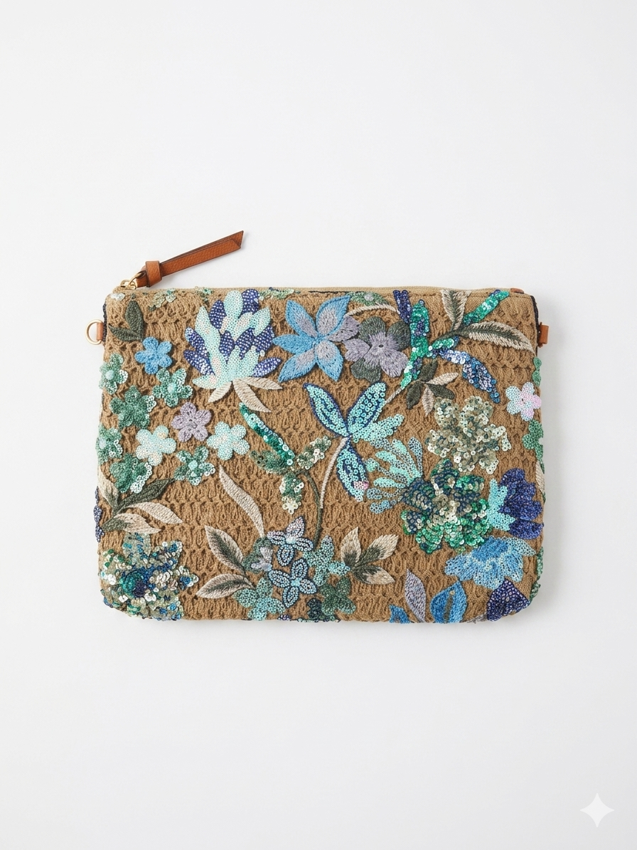 Floral Sequin Crossbody Pouch Bag