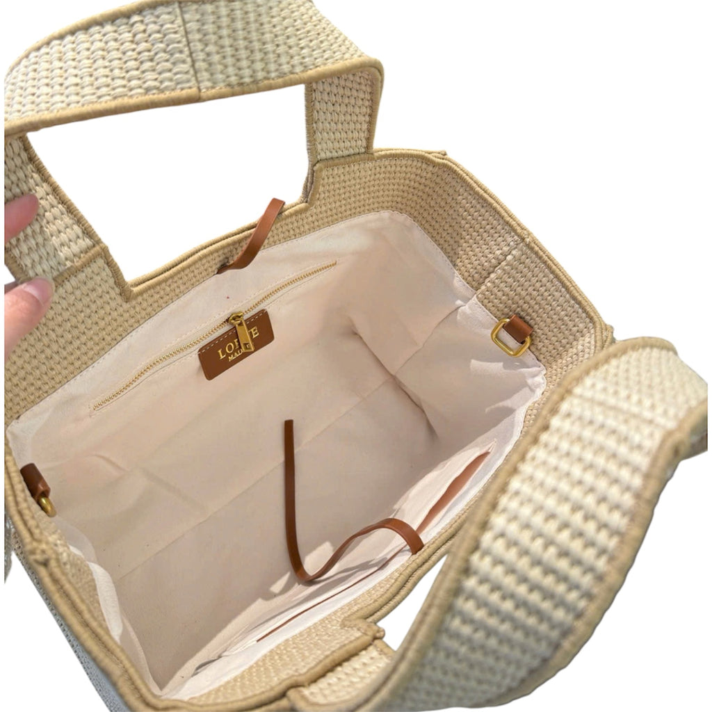 Loewe Standard A5 Tote in Raffia with Lace Trim