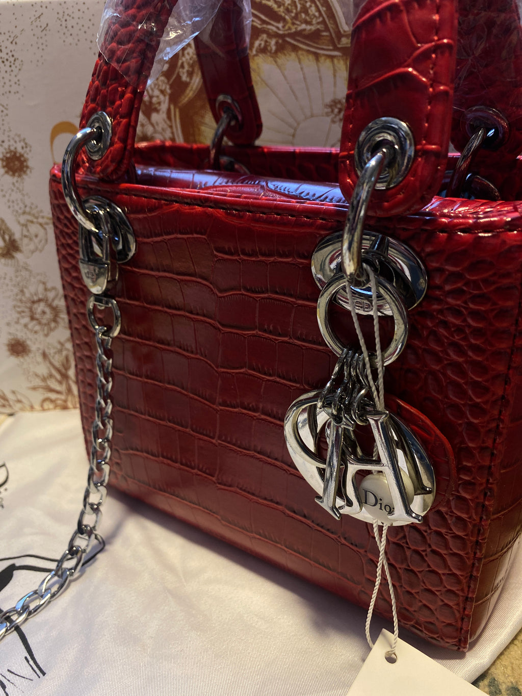 Lady Dior Crocodile-Embossed Bag