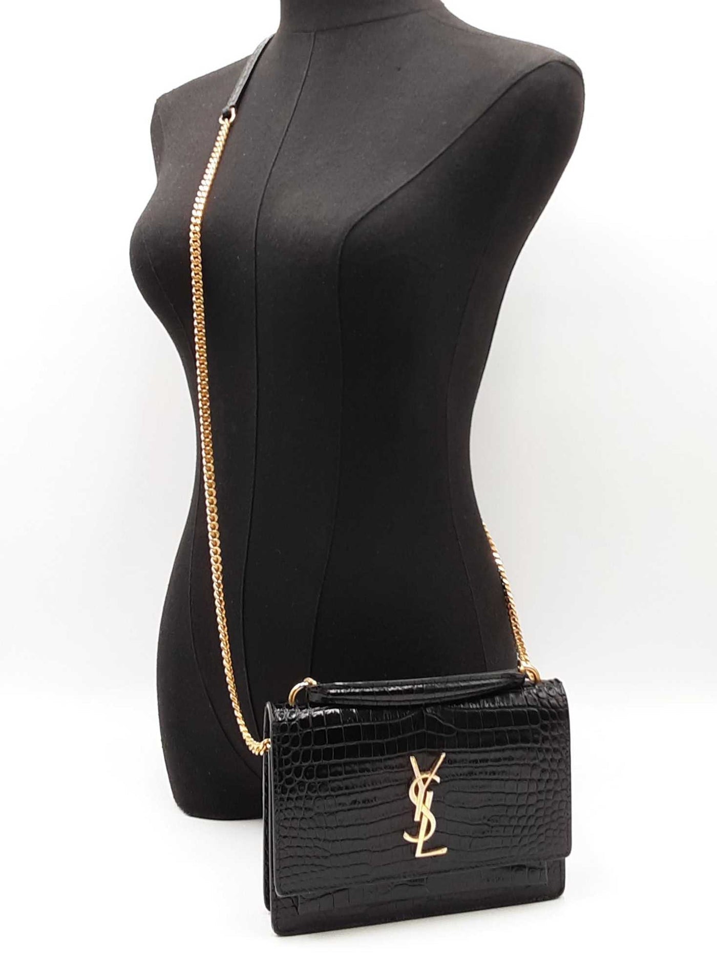 Saint Laurent Cassandra Croc-Embossed Top Handle Bag