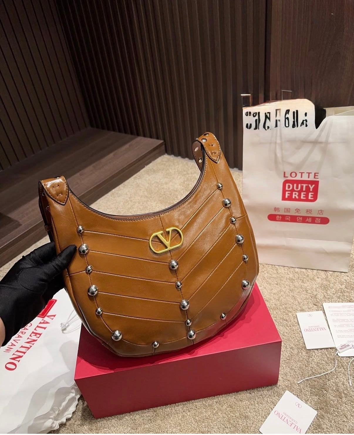 Valentino Garavani VLogo Suede Studded Hobo Bag