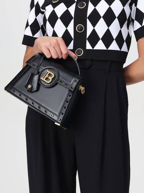 Balmain B-Emblem Quilted Top Handle Bag